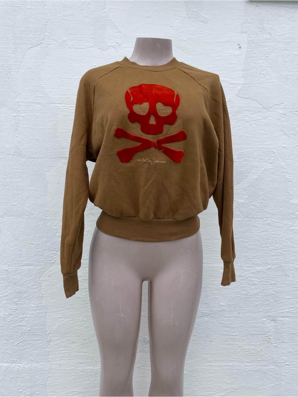 Betsey Johnson Brown Pullover with Red Skull Graphic